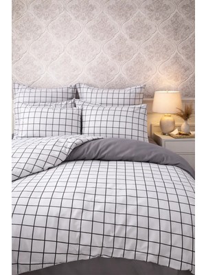 More Home Tek Kişilik Nevresim Takımı Lastikli Çarşaflı  Kare Desen