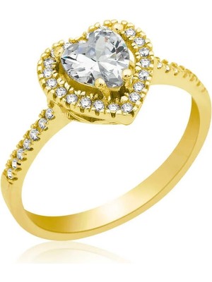 Inure Jewelry Gümüş Gold Kalpli Bayan Yüzük