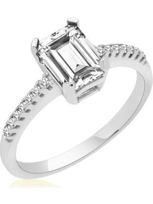 Inure Jewelry Gümüş Beyaz Baget Taşlı Kadın Yüzük