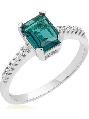 Inure Jewelry Gümüş Koyu Yeşil Baget Taşlı Kadın Yüzük