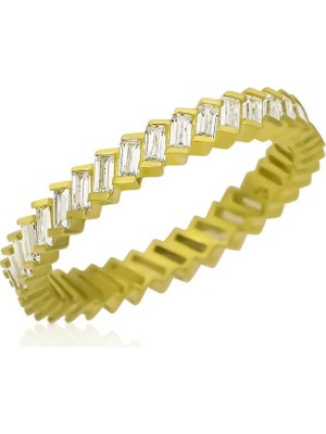 Inure Jewelry Gümüş Baget Taşlı Gold Tamtur Kadın Yüzük
