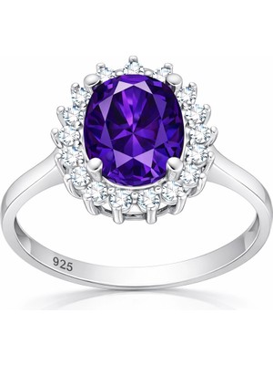 Inure Jewelry Gümüş Mor Taşlı Oval Kadın Yüzük