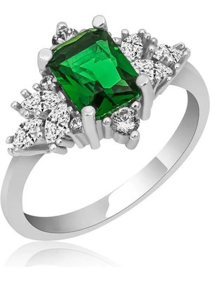Inure Jewelry Gümüş Yeşil Baget Taşlı Kadın Yüzük