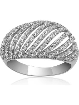 Inure Jewelry Gümüş Zirkon Taşlı Bombeli Bayan Yüzük