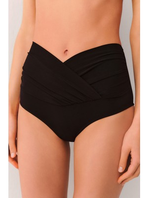 Suwen Siyah Yüksek Bel V Kesim Bikini Alt Örme Kumaş ile Şık Tasarım Kadınlar İçin