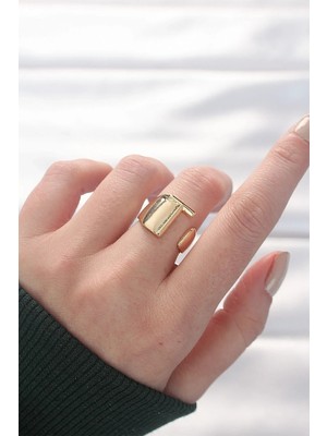 Uslucan Alışveriş T Harfli Altın Renk Ayarlanabilir Yüzük