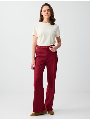 Jimmy Key Bordo Normal Bel Ispanyol Paça Dokuma Uzun Pantolon