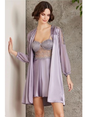 Pierre Cardin Saten Gecelik Sabahlık Pijama Şort 6'lı Gelin Çeyiz Seti Royal 6005