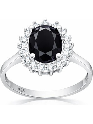 Inure Jewelry Gümüş Siyah Taşlı Oval Kadın Yüzük