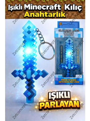 Zetconcept Minecraft Işıklı Kılıç Anahtarlık – LED Işıklı Diamond Sword Anahtarlık Muhteşem Bir Hediye