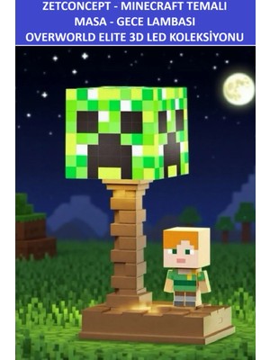 Zetconcept Minecraft Masa - Gece Lambası - Overworld Elite - 3D LED Koleksiyonu Upgraded Edıtıon