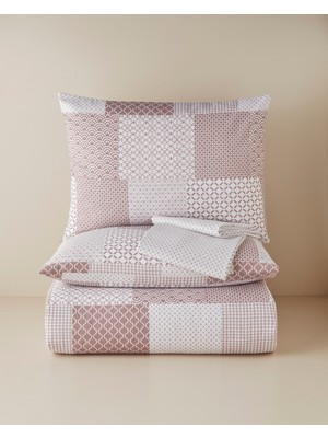 English Home Chain Patch Kolay Ütülenir Çarşaflı Çift Kişilik Nevresim Takımı 200X220 cm Mürdüm