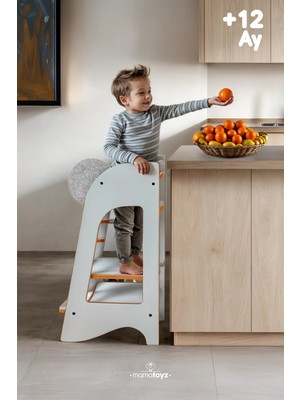 Mamatoyz MDF ahşap Beyaz Öğrenme Kulesi - Beyaz Düz - Wooden White Learning Tower 