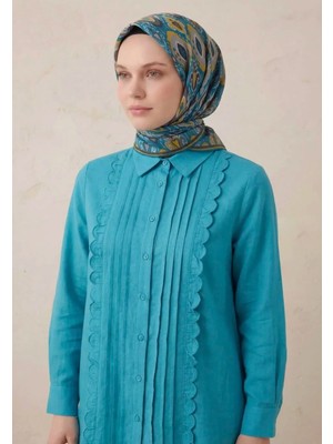 Silk Home Pamuk Karışımlı Soft Eşarp Baklava Desen Petrol Mavisi 90X90