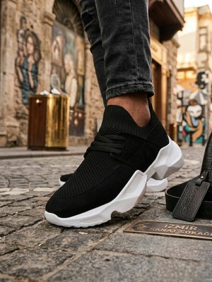 Baybonza 403 Yumuşak Triko Dokulu Yüksek Siyah Taban Spor Ayakkabı