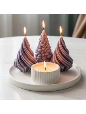 Lavanta Bubble Çam Ağacı Mum Seti Tepsili 4’lü – Dekoratif Minimal Ev Dekoru Hediye Seti