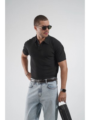 Polo Yaka Regular Kalıp Çizgili Erkek Basıc Tişört