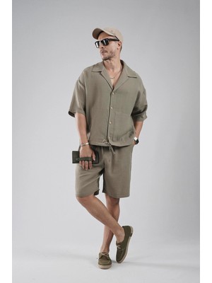 Kanguru Cepli Oversize Kalıp Erkek Gömlek Şort Alt Üst Takım