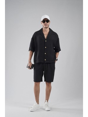 Kanguru Cepli Oversize Kalıp Erkek Gömlek Şort Alt Üst Takım