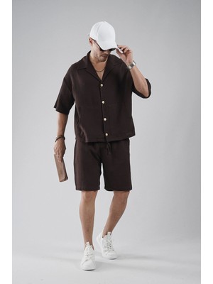 Kanguru Cepli Oversize Kalıp Erkek Gömlek Şort Alt Üst Takım