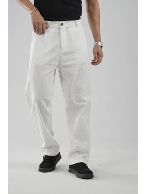 Baggy Fit Kalıp Pamuklu Keten Pantolon