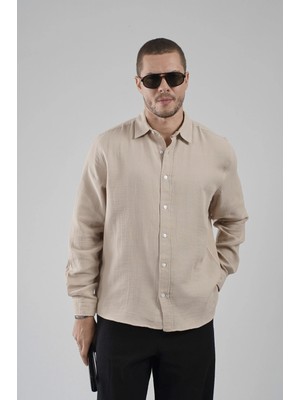 Regular Kalıp Müslin Kumaş %100 Pamuklu  Erkek Düz Renk Gömlek