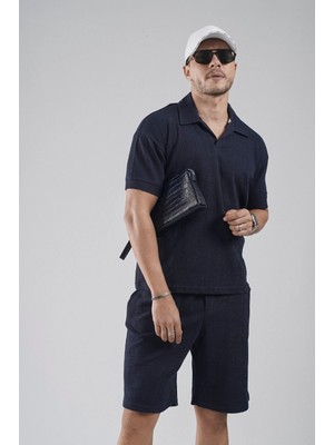 Polo Yaka Regular Kalıp Jakarlı Şort Tişört Alt Üst Takım