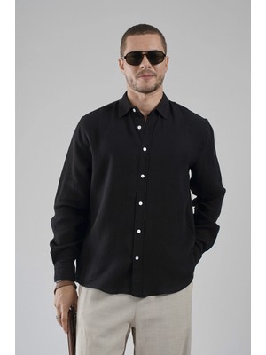 Regular Kalıp Müslin Kumaş %100 Pamuklu  Erkek Düz Renk Gömlek