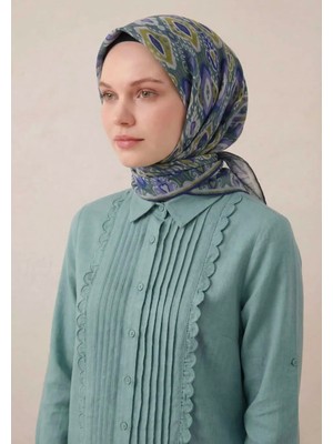 Silk Home Pamuk Karışımlı Soft Eşarp Baklava Desen Patina Yeşili 90X90
