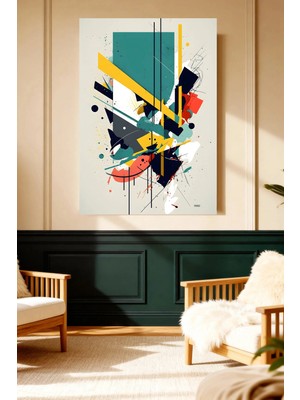 Mushen Studio Mushen Studıo Soyut Geometrik Teal Sarı Kırmızı Siyah Modern Çerçevesiz Kanvas Tablo