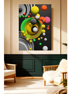 Mushen Studio Mushen Studıo Soyut Renkli Küreler Daireler Siyah Fon Modern Çerçevesiz Kanvas Tablo