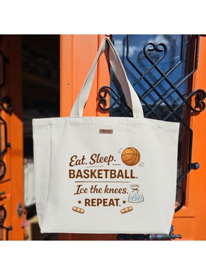 Bumudur Aksesuar Turuncu Basketbol Temalı Logo Modern Baskılıı Naturel Kanvas Bez Çanta Sap Beyaz Cırt Cırtlı Suluk Tutuculu - PARENT-60FC1A3936D3 - Büyük