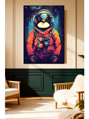 Mushen Studio Mushen Studıo Astronot Penguen Uzay Kostümlü Yıldızlı Çerçevesiz Kanvas Tablo