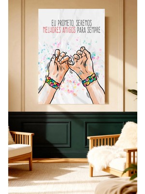 Mushen Studio Mushen Studıo Dostluk Bilekliği Iki El Portekizce Yazılı Çerçevesiz Kanvas Tablo