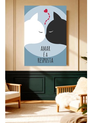Mushen Studio Mushen Studıo Romantik Beyaz Siyah Kediler Amar É A Resposta Çerçevesiz Kanvas Tablo