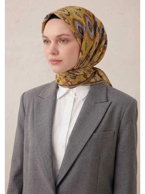 Silk Home Pamuk Karışımlı Soft Eşarp Baklava Desen Hardal 90X90