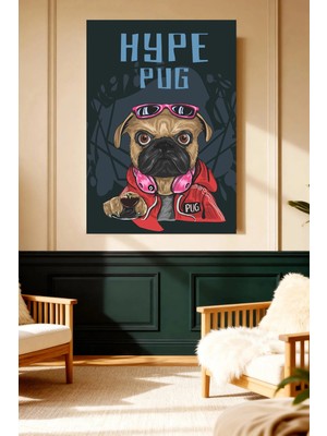 Mushen Studio Mushen Studıo Hype Pug Cool Köpek Figürlü Kırmızı Ceket Çerçevesiz Kanvas Tablo