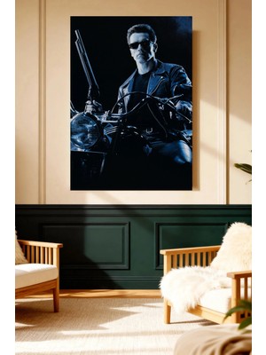 Mushen Studio Mushen Studıo Terminator Arnold Motosiklet Figürlü Çerçevesiz Kanvas Tablo