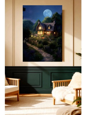Mushen Studio Mushen Studıo Büyülü Gece Kulübesi Dolunay Bahçe Manzarası Çerçevesiz Kanvas Tablo