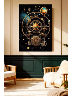 Mushen Studio Mushen Studıo Altın Mekanik Pusula Kozmik Yıldızlı Çerçevesiz Kanvas Tablo