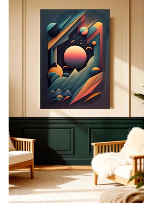 Mushen Studio Mushen Studıo Soyut Geometrik Uzay Gezegeni Dağ Manzarası Çerçevesiz Kanvas Tablo