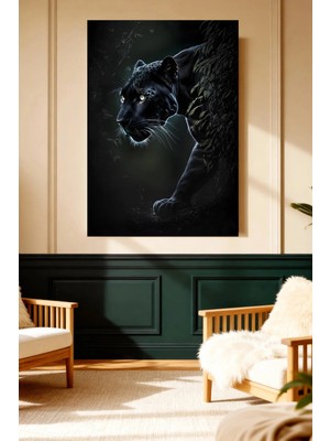 Mushen Studio Mushen Studıo Siyah Panter Figürlü Karanlık Orman Çerçevesiz Kanvas Tablo Dekoratif Duvar