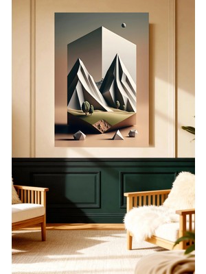 Mushen Studio Mushen Studıo Soyut Geometrik Katmanlı Dağ Manzarası 3D Modern Çerçevesiz Kanvas Tablo