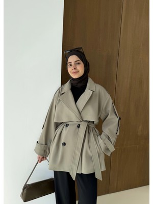 Moda Aksa 2044 Poleviskon Astarlı Trençkot Koyu Yeşil