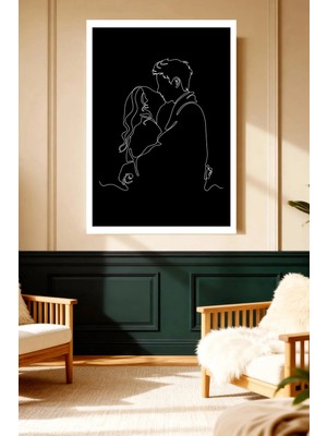 Mushen Studio Mushen Studıo Minimalist Siyah Tek Çizgi  Romantik Çift Çerçevesiz Kanvas Tablo