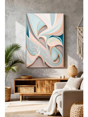 Mushen Studio Mushen Studıo Soyut Akışkan Dalga Pastel Mavi Pembe Turkuaz Modern Çerçevesiz Kanvas Tablo