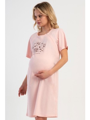 Vienetta Kadın Kısa Kol Fermuarlı Hamile Lohusa Baby Pink Gecelik C4T4N0215
