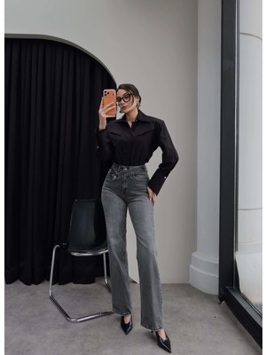 Esra Helvacı Çapraz Bel Detaylı Wide Leg Jean