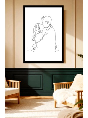 Mushen Studio Mushen Studıo Minimalist Tek Çizgi  Romantik Çift Çerçevesiz Kanvas Tablo