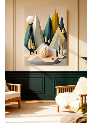 Mushen Studio Mushen Studıo Soyut Geometrik 3D Papercraft Dağ Orman Çerçevesiz Kanvas Tablo